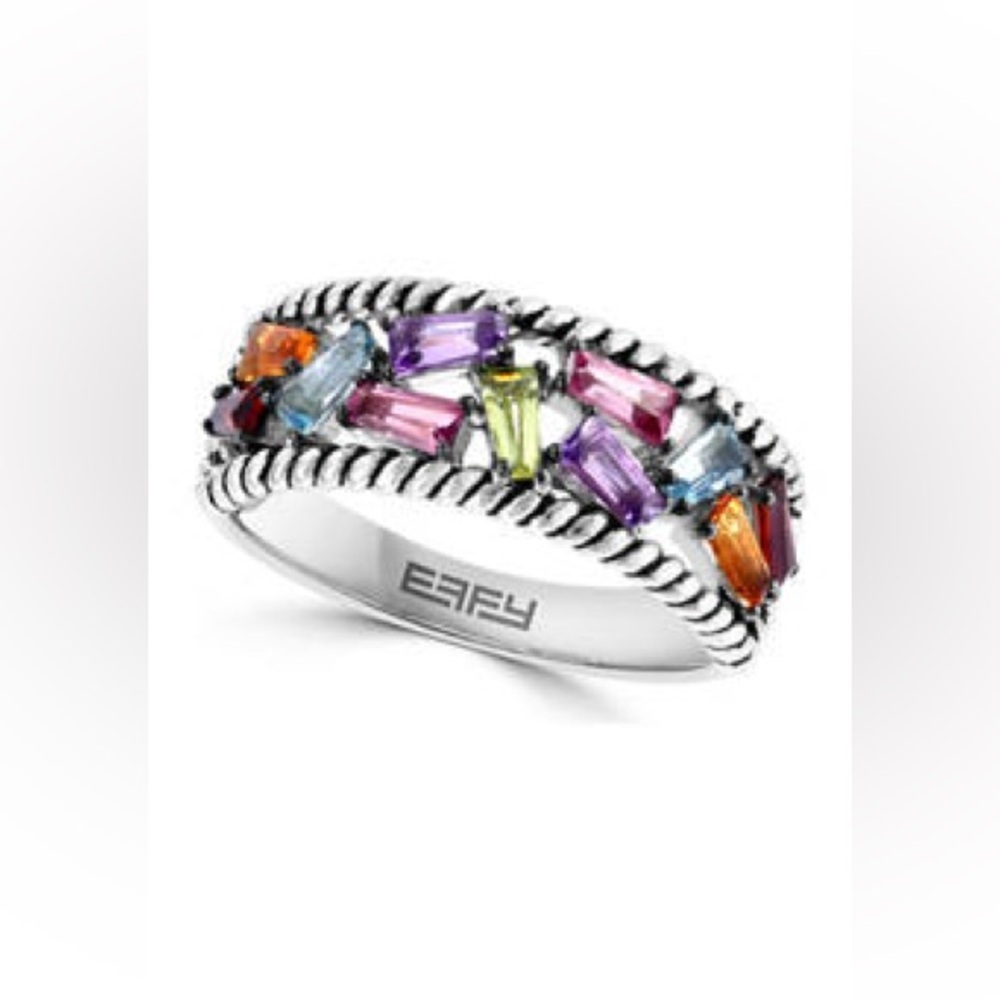 Effy Multicolor Gemstone Silver Ring Sz 7 - image 1